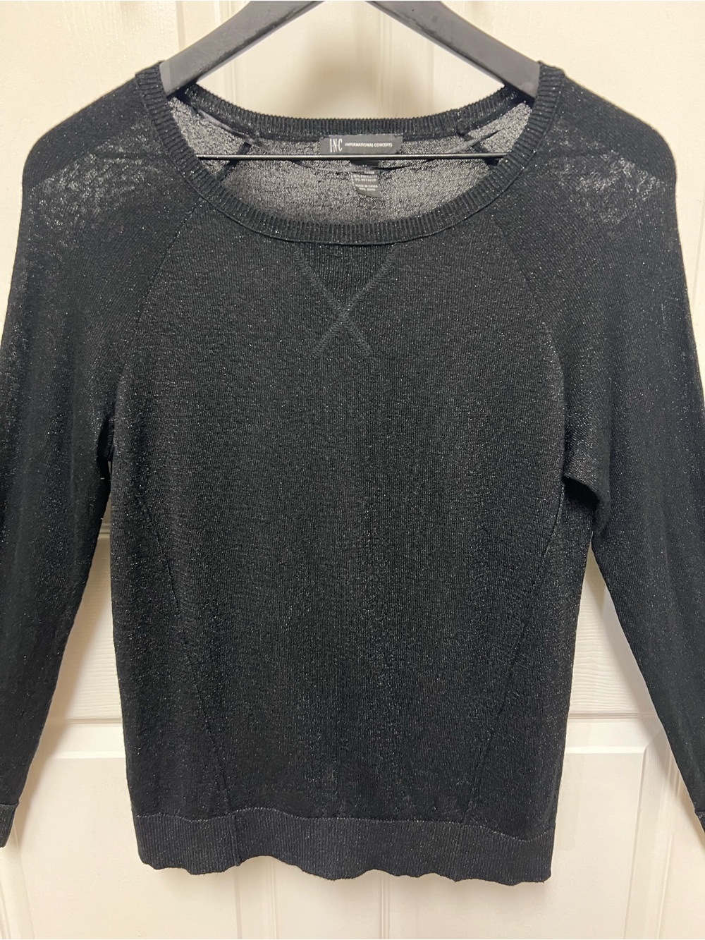 INC International Concepts Black Scoop Neck Lightweight Metallic Sweater